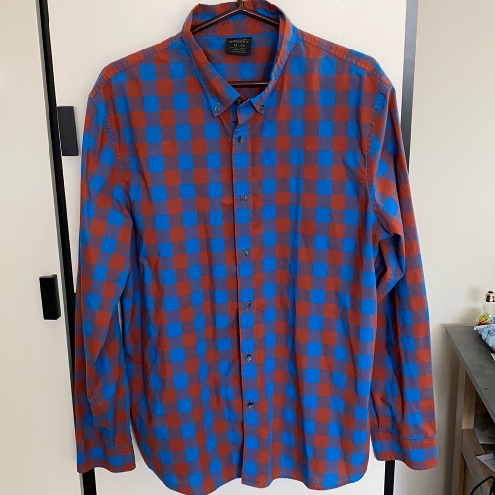 Oakley Blue and Red Button Up Long Sleeve Shirt XL